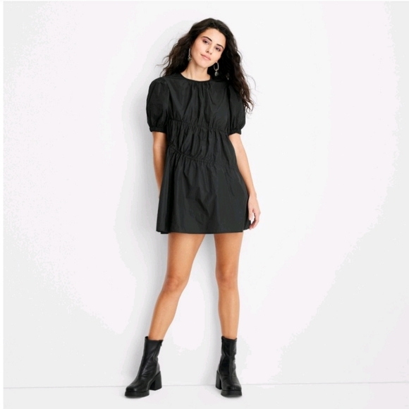Future Collective Dresses & Skirts - Future Collective Women's Puff Short Sleeve Drawcord Mini Dress Gabriella Karefa